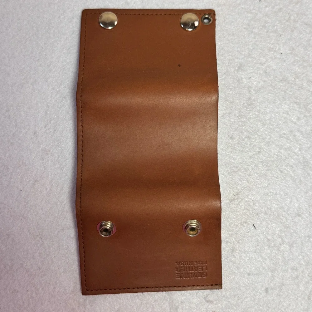 Genuine Leather Trifold Trucker Wallet Tan Brown Made in USA Snap‎ Closure